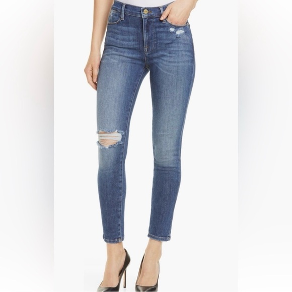 Frame Denim Le High Skinny Distressed Jeans in Saxon Wash Size 27 - Picture 1 of 13